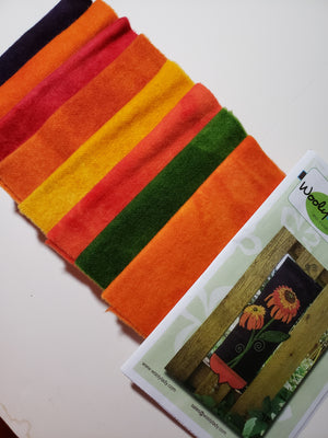 Hot Papaya Coneflower Wallhanging - Wool Applique Kit - Wooly Lady