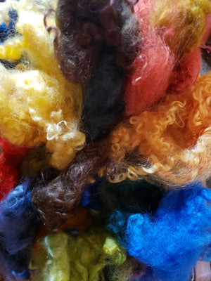Hand Dyed Fleece Locks - Multicoloured - Hand Dyed Textured Sheep Locks 2 ounces