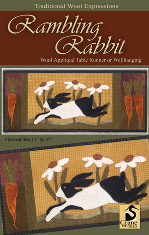 Rambling Rabbit Wool Applique Pattern - Table Runner