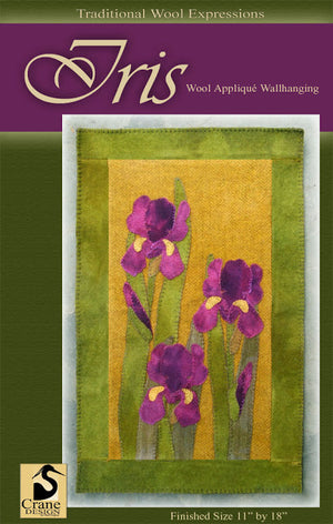 Iris Wool Applique Pattern - Wall Hanging