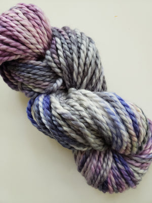STORM'S BREWING - BIG TWISTY 2 PLY -  Hand Dyed Shades of Purple, Pink, Grey and Cream Chunky Yarn for Rug Hooking - RSS228