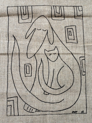 DOG AND CAT -  Rug Hooking Pattern on Linen - Deanne Fitzpatrick -07-23-13