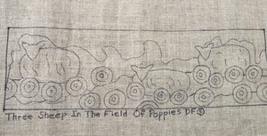 THREE SHEEP IN THE FIELD OF POPPIES -  Rug Hooking Pattern on Linen - Deanne Fitzpatrick -07-23-1