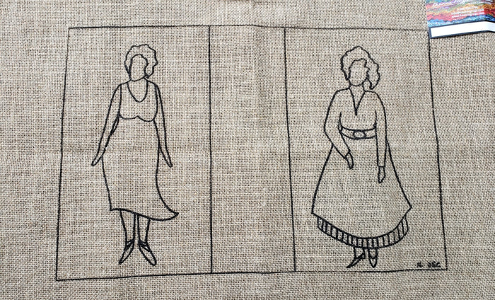 TWO WOMEN -  Rug Hooking Pattern on Linen - Deanne Fitzpatrick -07-23-14