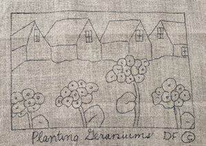PLANTING GERANIUMS -  Rug Hooking Pattern on Linen - Deanne Fitzpatrick -07-23-7