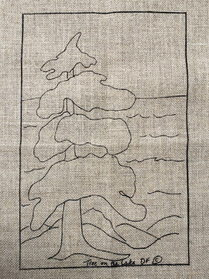 TREE ON THE LAKE -  Rug Hooking Pattern on Linen - Deanne Fitzpatrick -07-23-22