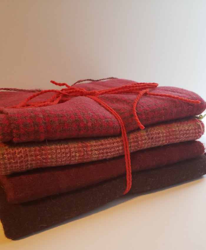 RED SHADES - Wool Bundle - one yard - 100% Wool for Rug Hooking & Wool Applique - 543613