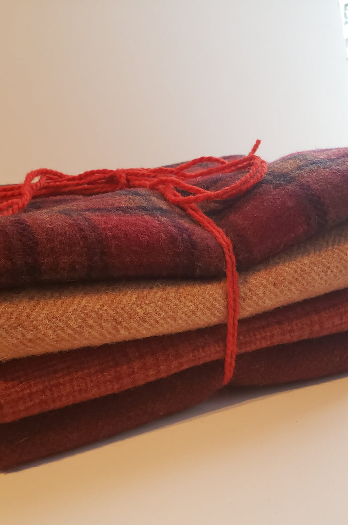 RED SHADES - Wool Bundle - one yard - 100% Wool for Rug Hooking & Wool Applique - 719916