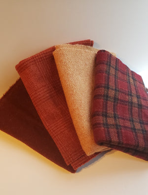 RED SHADES - Wool Bundle - one yard - 100% Wool for Rug Hooking & Wool Applique - 719916