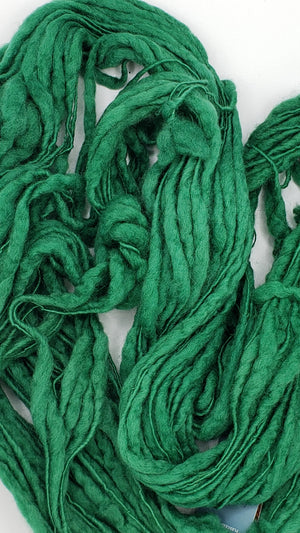 Slubby - FESTIVE GREEN -  OOAK Merino/Blue Face Leicester - Hand Dyed Textured Yarn Thick and Thin
