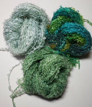 Wool Curly Locks - SUMMER GREEN BUNDLE - Hand Dyed Textured Yarn - Landscape Shades