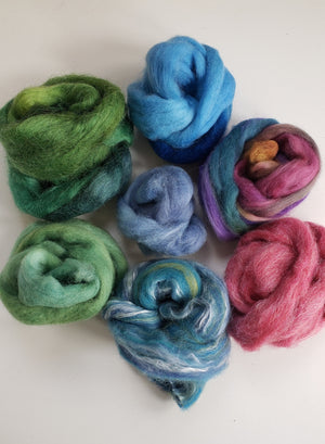 WOOL & SILK ROVING - SPRING SHADES - Hand Dyed - various colours - B1