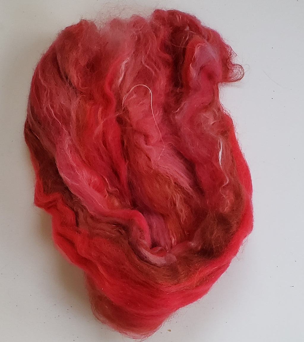 BATTING - FLEECE - RED FIRE - 30gr Hand Dyed FIBRES OOAK