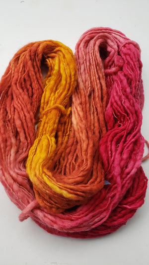Slubby - MARIGOLDS -  Merino/Blue Face Leicester - Hand Dyed Textured Yarn Thick and Thin