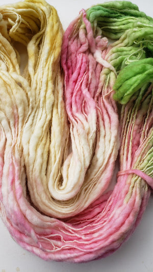 Slubby - APPLE BLOSSOM -  Merino/Blue Face Leicester - Hand Dyed Textured Yarn Thick and Thin