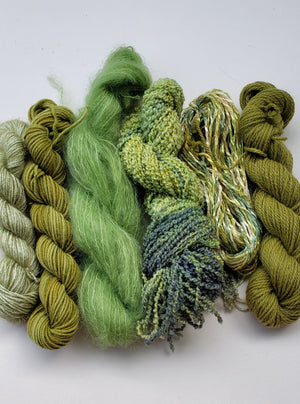 LANDSCAPE GREEN MIX  Wool/Silk/Mohair Yarn Skeins - Various Gauges  110 grams - OOAK -BLKSLF
