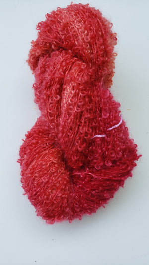 Wool Curly Locks - RED HIBISCUS - OOAK -  Hand Dyed Textured Yarn