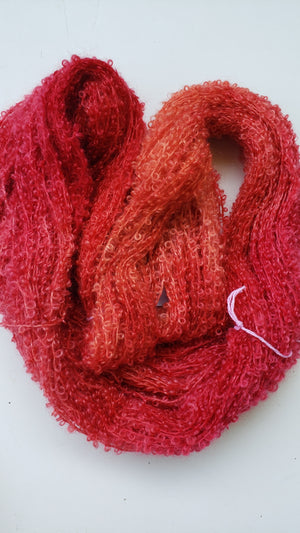 Wool Curly Locks - RED HIBISCUS - OOAK -  Hand Dyed Textured Yarn