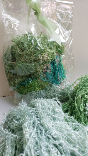 Wool Curly Locks - SUMMER GREEN BUNDLE OOAK- Hand Dyed Textured Yarn - Landscape Shades