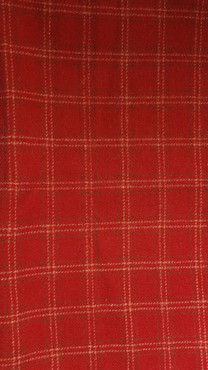 VINTAGE RED PLAID - 100% Wool Fabric for Rug Hooking or Wool Applique RSS327