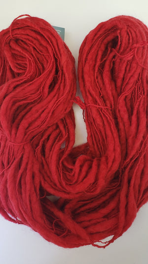 Slubby - CHRISTMAS RED -  Merino/Blue Face Leicester - Hand Dyed Textured Yarn Thick and Thin