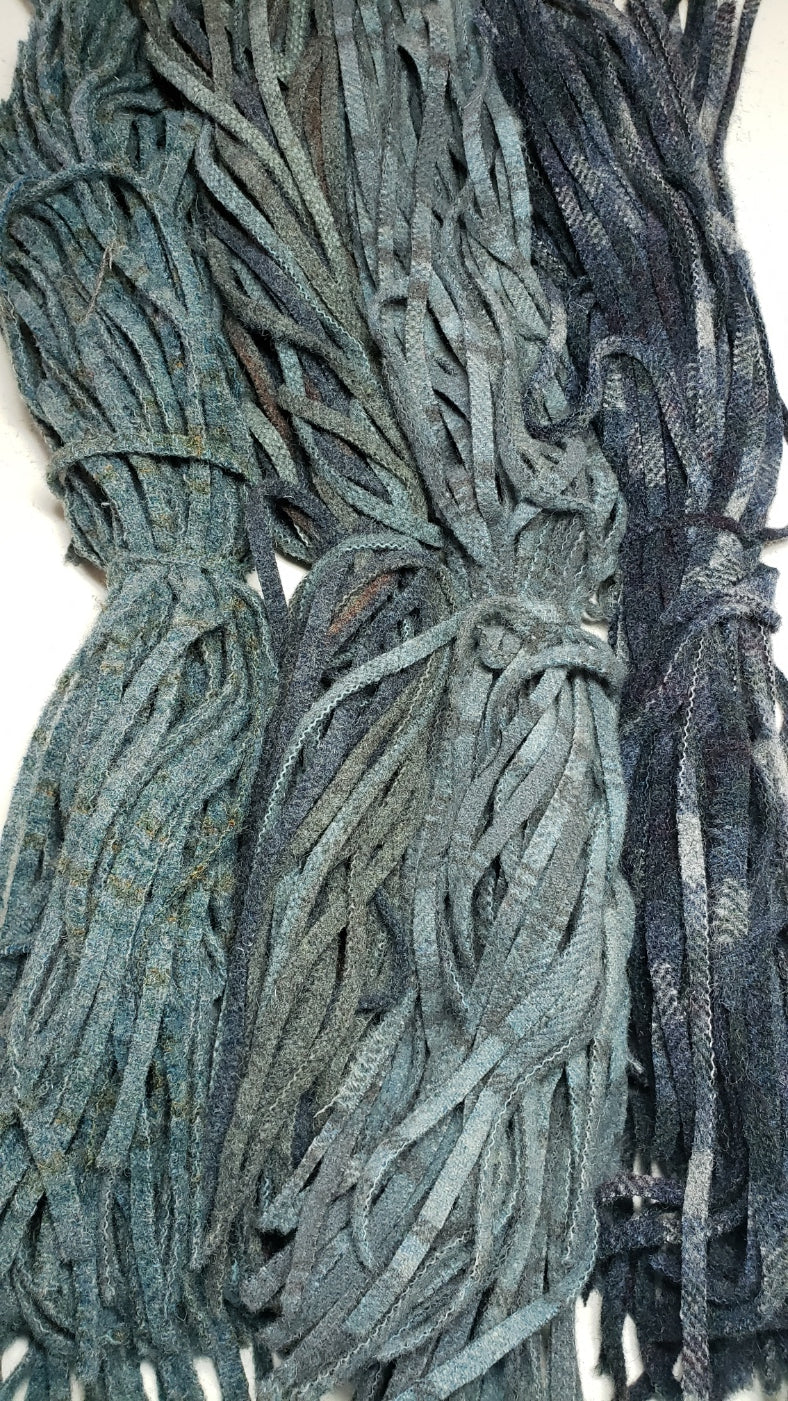 BLUE GREY #6 Wool Strips/Worms for Rug Hooking - 7.2 oz/200gr. - OOAK- 228