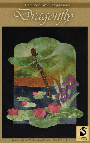 DRAGONFLY - Wool Applique Pattern - Wall Hanging