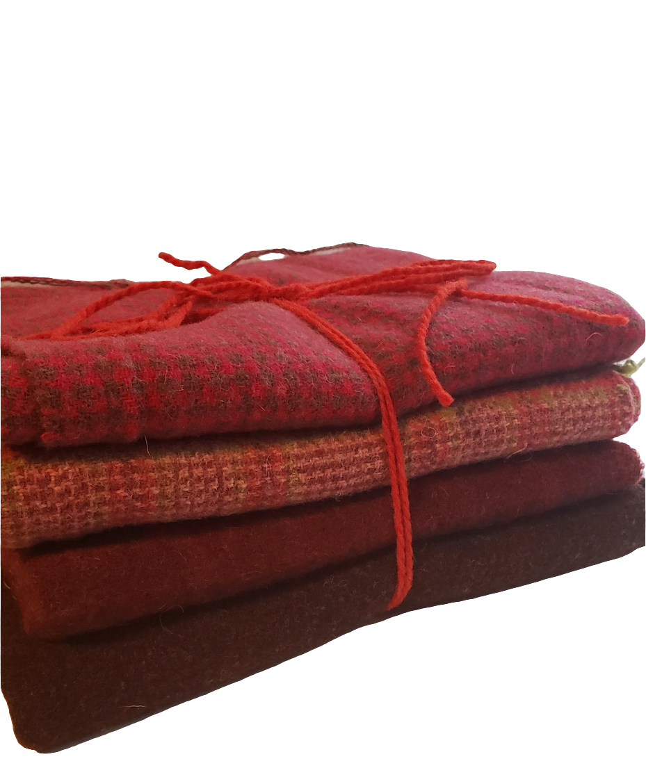 RED SHADES - Wool Bundle - one yard - 100% Wool for Rug Hooking & Wool Applique - 543613