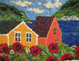 POPPIES ON THE EDGE OF TOWN - Rug Hooking Kit 11"X 14" (LINEN) - Deanne Fitzpatrick Design