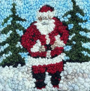 SANTA IN THE TREE LOT - Rug Hooking Kit 6" x 6" (BURLAP) - Deanne Fitzpatrick Design