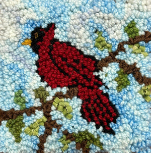 A CARDINAL IN EVERY BUSH  - Rug Hooking Kit 6" x 6" (BURLAP) - Deanne Fitzpatrick Design