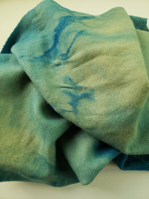 Hand Dyed Studio Cloth - STORM'S A COMING - Shades of Blue/Green Mottled -  Wool Fabric for Rug Hooking and Wool Applique - RSS190