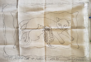 MOTHER CAT & KITTENS -  Rug Hooking Pattern on Linen - Joan Moshimer - Destash