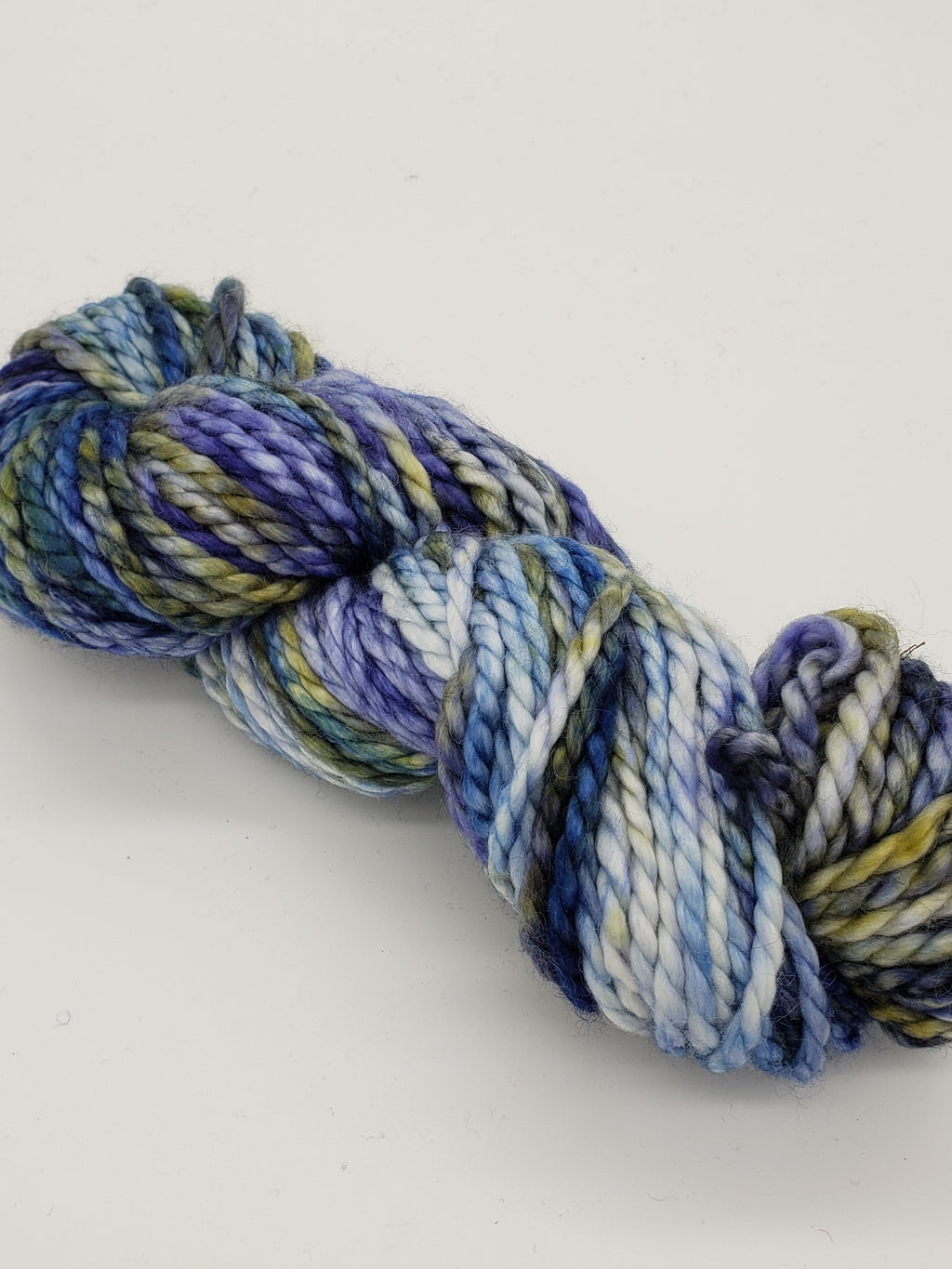 STARRY NIGHT - BIG TWISTY 2 PLY -  Hand Dyed Shades of Blue, Yellow and Cream Chunky Yarn for Rug Hooking - RSS227