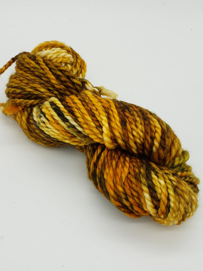 SUNFLOWERS - BIG TWISTY 2 PLY -  Hand Dyed Shades of Yellow, Brown, Rust and Green Chunky Yarn for Rug Hooking - RSS256