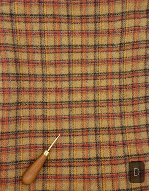 RED BLUE BEIGE PLAID #277D - FAT QUARTER - Ready to use Wool Fabric for Rug Hooking or Wool Applique