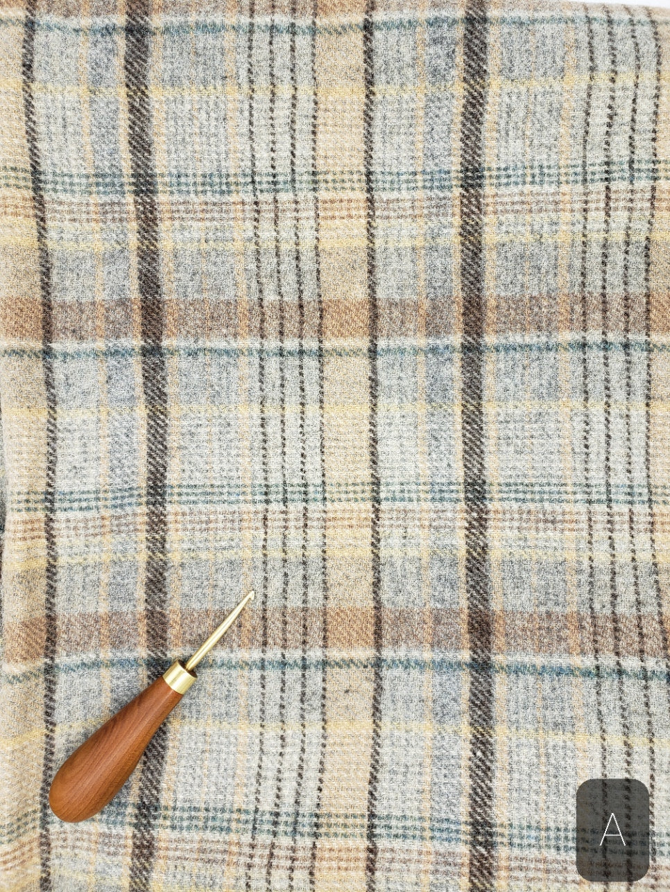 BLUE & BEIGE PLAID #274A - FAT QUARTER - Ready to use Wool Fabric for Rug Hooking or Wool Applique