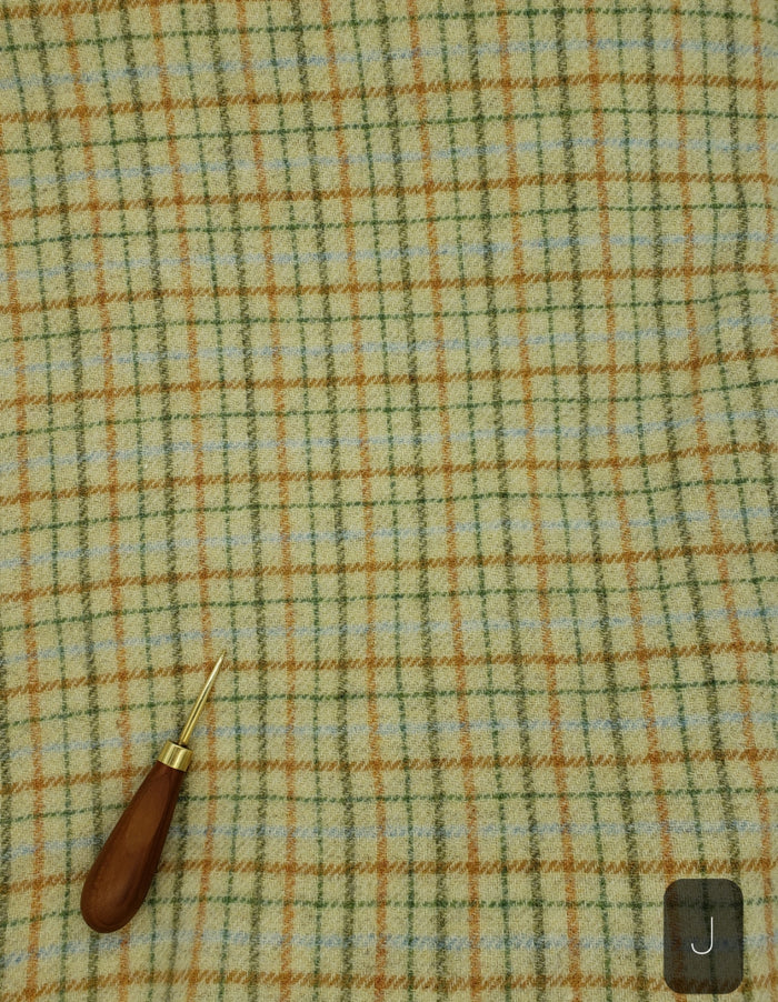 GREEN YELLOW BLUE PLAID #283J- FAT QUARTER - Ready to use Wool Fabric for Rug Hooking or Wool Applique