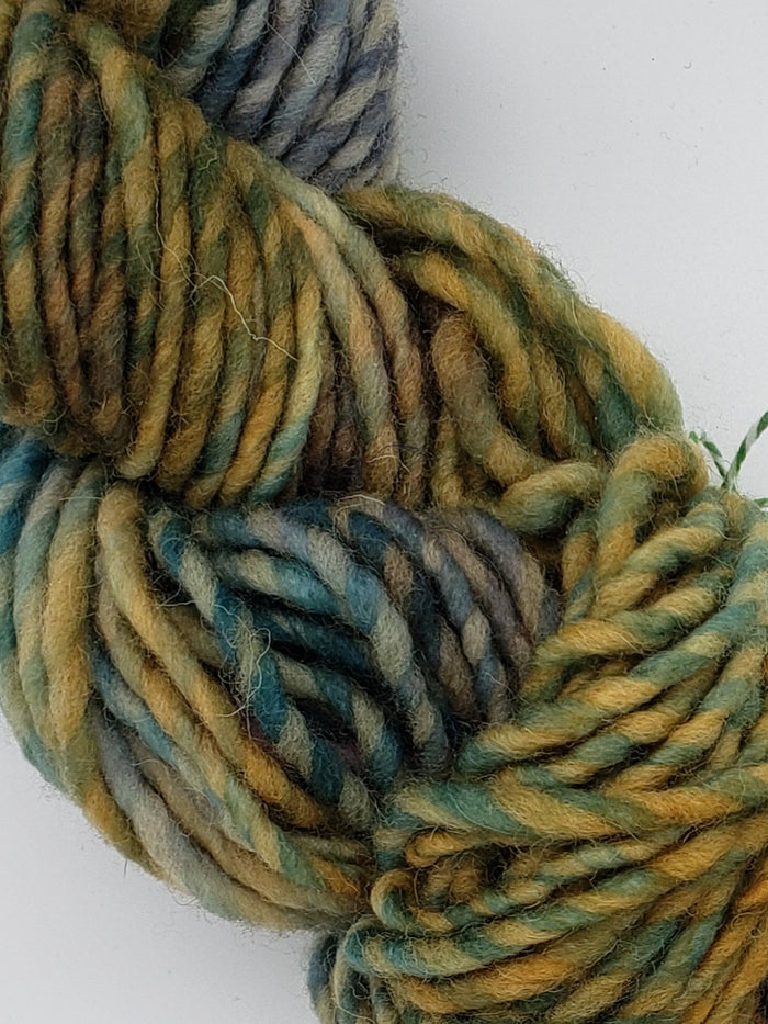Textured Wool Strands - NORTH POLE - Hand Dyed Yarn OOAK - Shades of Blue/Yellow/Green