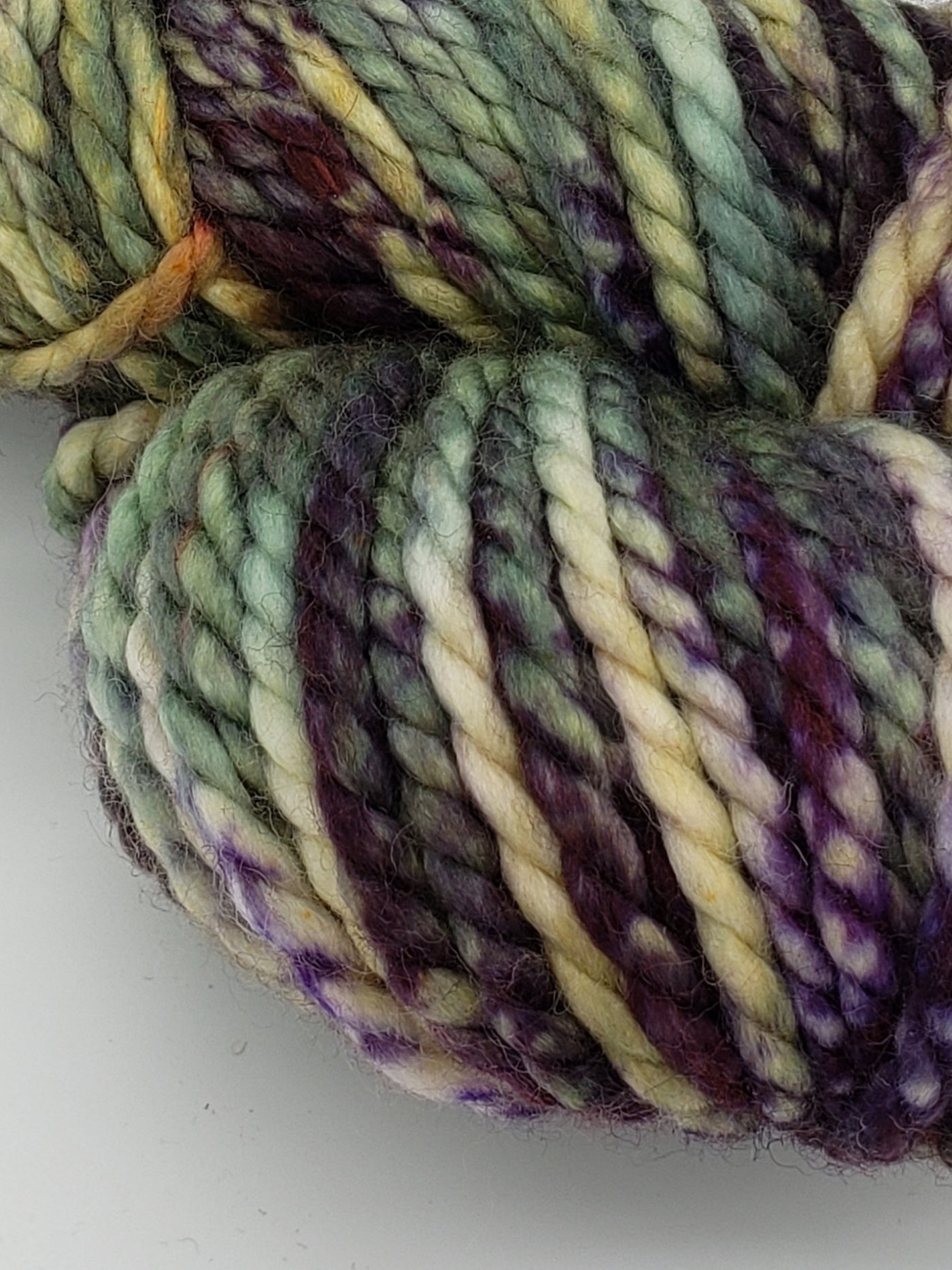 FALL HYDRANGEA - BIG TWISTY 2 PLY - Hand Dyed Shades of Purple, Green,  Yellow and Cream Chunky Yarn for Rug Hooking - RSS253
