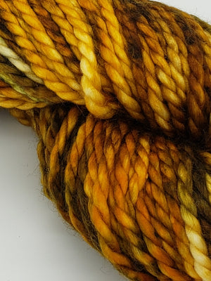 SUNFLOWERS - BIG TWISTY 2 PLY -  Hand Dyed Shades of Yellow, Brown, Rust and Green Chunky Yarn for Rug Hooking - RSS256