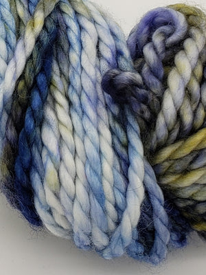 STARRY NIGHT - BIG TWISTY 2 PLY -  Hand Dyed Shades of Blue, Yellow and Cream Chunky Yarn for Rug Hooking - RSS227