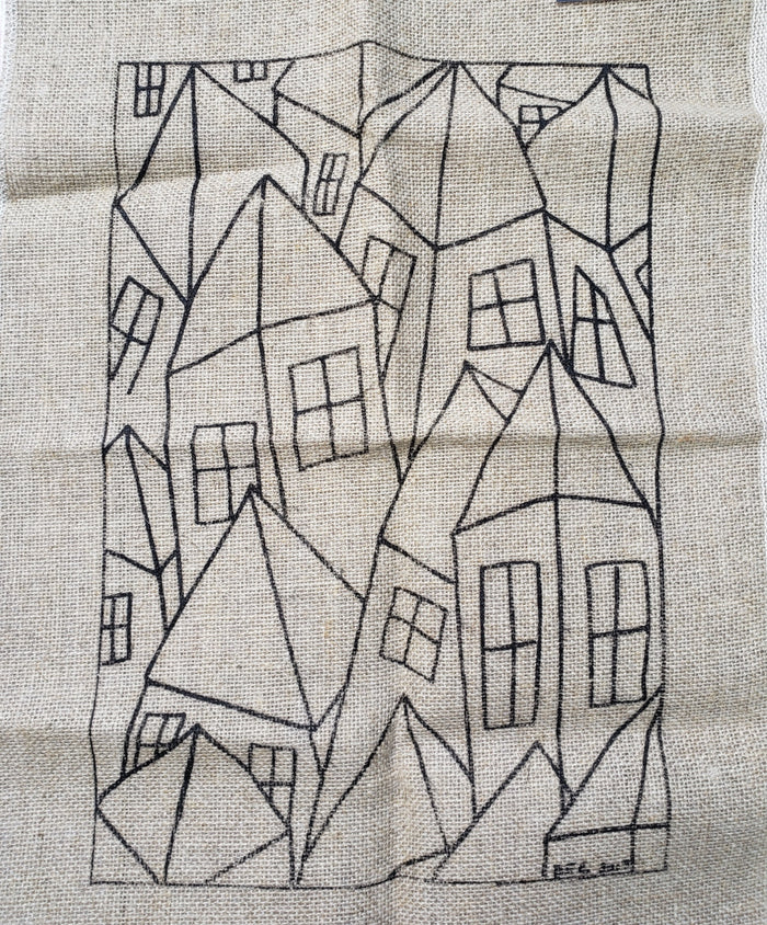 WONKY HOUSES  -  Rug Hooking Pattern on Linen - Deanne Fitzpatrick -07-1-5