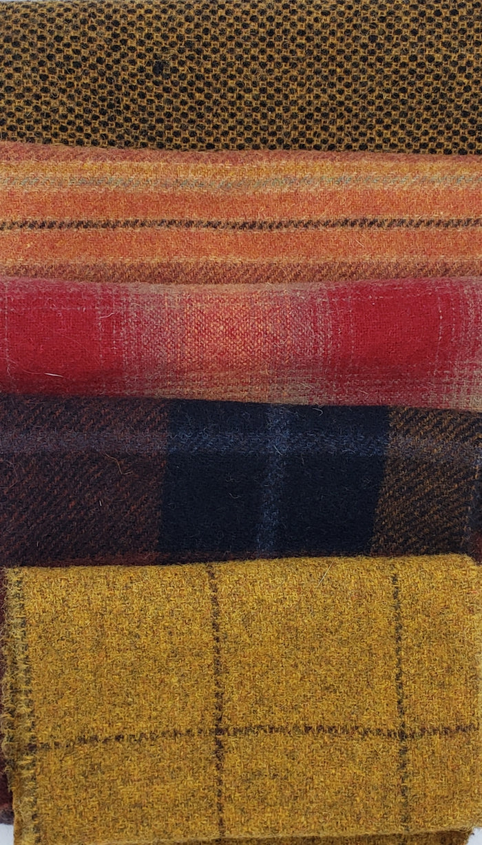 WOOL CLOTH MISC PLAIDS & TEXTURES GRAB BAG RSS316 - Wool Bundle of Assorted Shades of AUTUMN Fabrics - 7 ounces - 100% Wool for Rug Hooking & Wool Applique OOAK