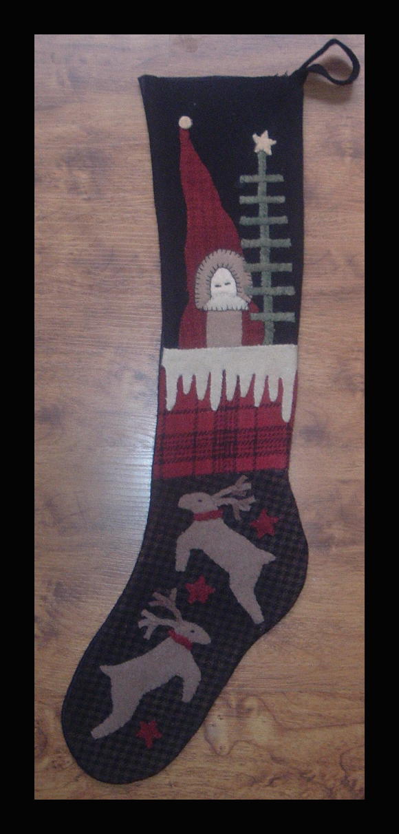 Prim Santa Stocking Wool Applique Pattern