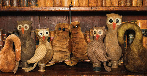 Owls and Gourds Wool and Velvet Pattern - Pincushion
