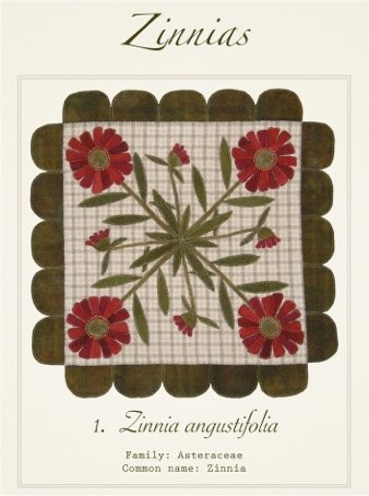 Zinnias Wool Applique Pattern - Wall Hanging or Table Runner
