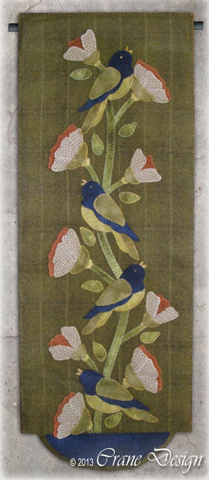 Birds in Bloom Wool Applique Pattern - Wall Hanging
