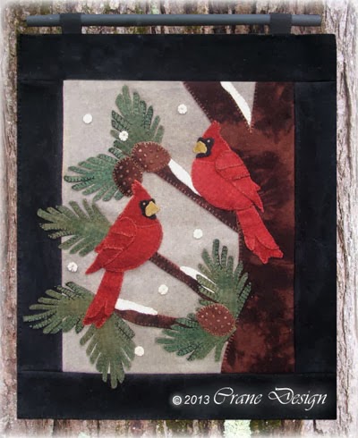 Cardinals Chattering Wool Applique Pattern - Wall Hanging