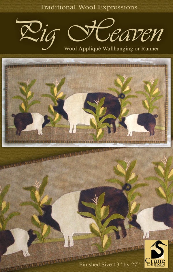 Pig Heaven Wool Applique Pattern - Crane Designs